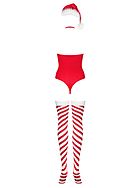 Weiblicher Weihnachtsmann, Kostüm-Dessous-Body, Halsband, Falten